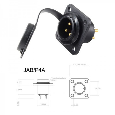 Conector P Painel JAB P4A 4 Contatos Macho IP67